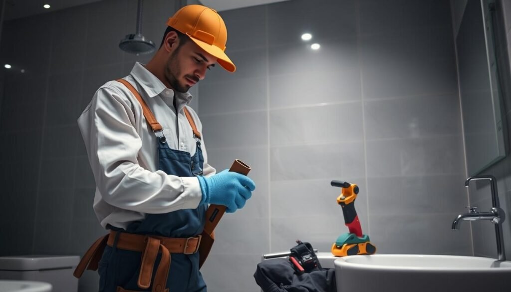 فني صحي الصليبية يقوم بإصلاح تسرب مياه