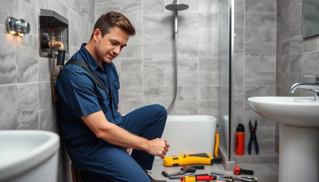 فني صحي خيران يقوم بإصلاح تسريب مياه