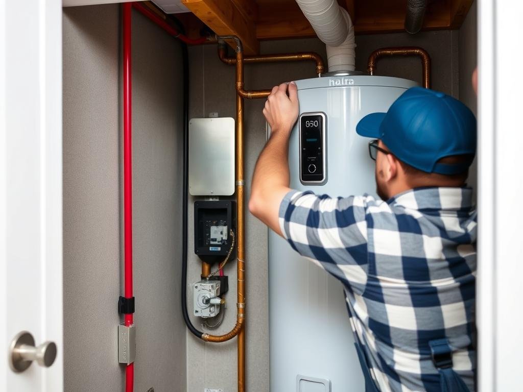 فني صحي الرحاب يقوم بتركيب سخان مياه