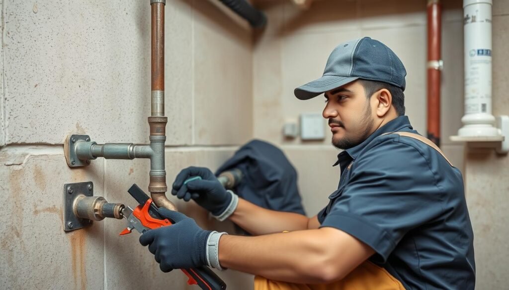 فني صحي العباسية يقوم بإصلاح تسريب مياه