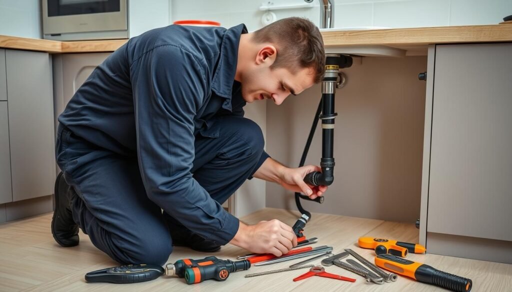 فني صحي النهضة يقوم بإصلاح تسرب مياه