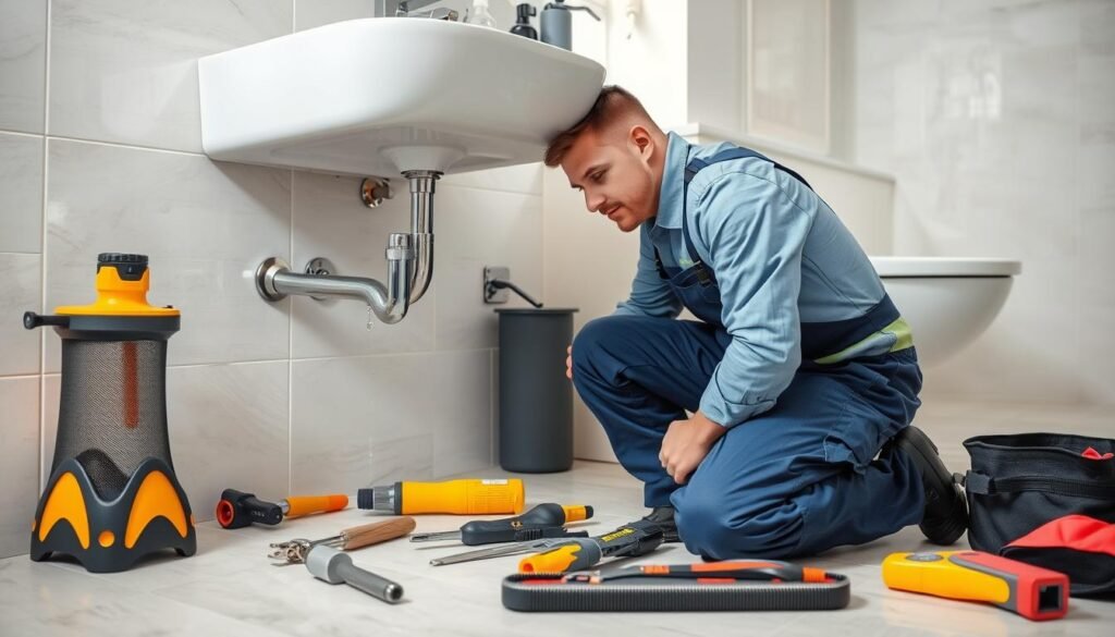 فني صحي فهد الأحمد يقوم بإصلاح تسربات المياه