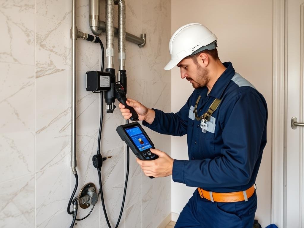 فني صحي الدسمة يقوم بإصلاح تسريب مياه في حمام