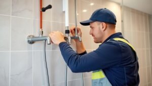 سباك محترف يقوم بتركيب خلاط مياه معقد