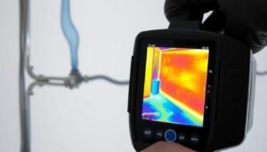 صورة بالكاميرا الحرارية تظهر تسرب المياه داخل الجدار - كشف الخرير وتسربات المياه