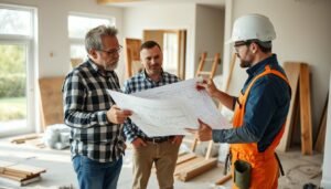 عميل يناقش خطة التكسير مع مقاول محترف عميل يناقش خطة التكسير مع مقاول محترف