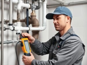 فني سباكة محترف يقوم بالصيانة الدورية لنظام السباكة