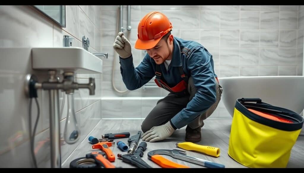 فني صحي الزهراء يقوم بإصلاح تسرب مياه في منزل