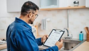 فني صحي السلام يقدم نصائح للعميل حول الصيانة الدورية