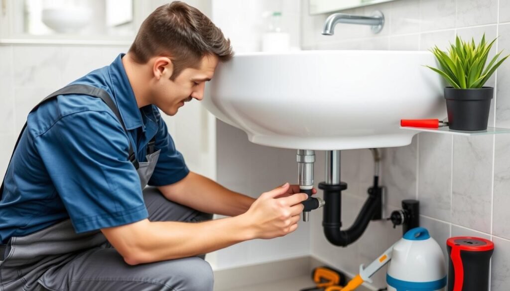 فني صحي السلام يقوم بإصلاح تسربات المياه