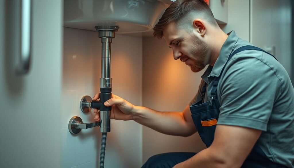 فني صحي في الجهراء يقوم بإصلاح تسريب مياه