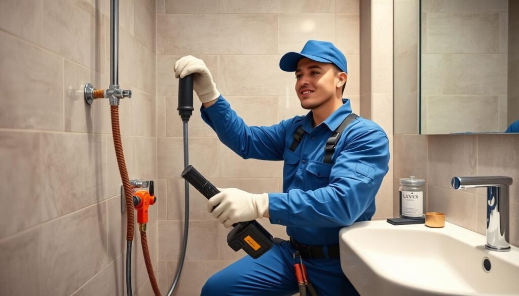 فني صحي في الكويت يقوم بإصلاح تسربات المياه