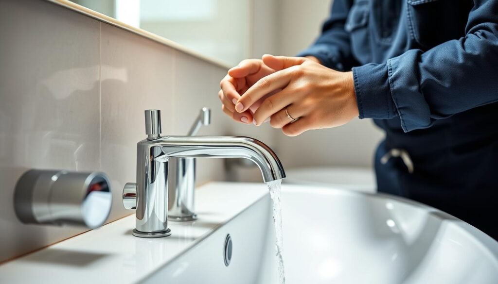 فني صحي في الكويت يقوم بتركيب أدوات صحية حديثة