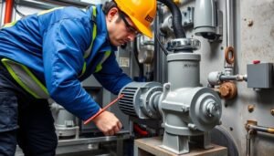 فني متخصص يقوم بتركيب مضخة مياه بطريقة احترافية وآمنة