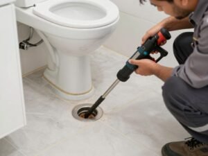 معلم سباك يقوم بتسليك مجاري في منزل بالكويت