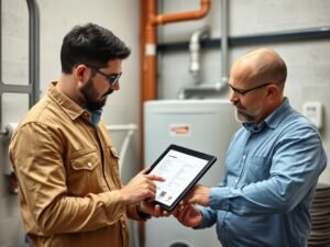 مهندس يقدم استشارة لاختيار سخان مركزي مناسب لعميل