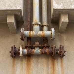 أنابيب قديمة متآكلة في مبنى بحولي أنابيب قديمة متآكلة في مبنى بحولي