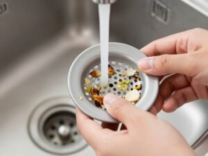 تنظيف مصفاة حوض المطبخ لمنع انسداد المجاري