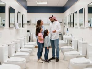 عائلة كويتية تتسوق للأدوات الصحية في معرض متخصص عائلة كويتية تتسوق للأدوات الصحية في معرض متخصص