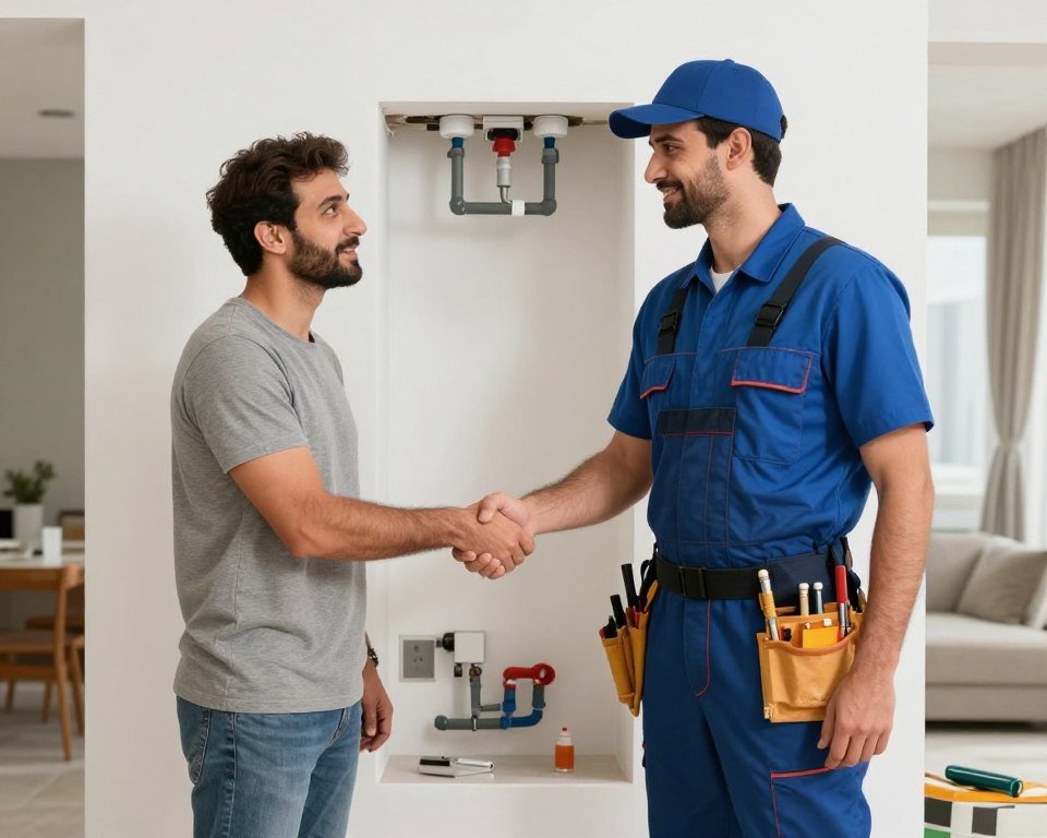 عميل سعيد مع فني سباك 24 ساعة الكويت بعد إصلاح مشكلة سباكة