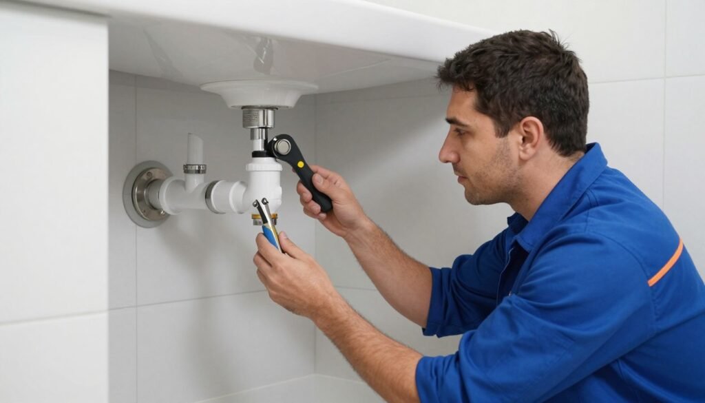 فني صحي الكويت يقوم بفحص أنابيب الصرف الصحي