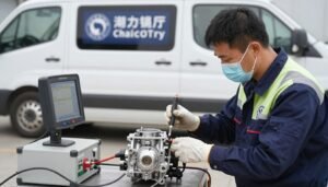 فني محترف يقوم بتصليح مضخات مياه بمعدات متطورة