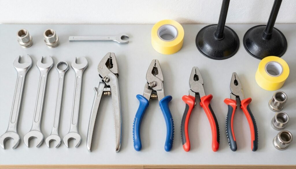 مجموعة من الأدوات اللازمة لصيانة وتركيب الأدوات الصحية