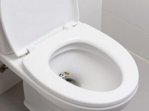 مرحاض يعاني من مشكلة تدفق المياه ويحتاج لتصليح سباكة