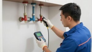 معلم سباك بالكويت محترف يستخدم أدوات متطورة لكشف تسربات المياه معلم سباك بالكويت محترف يستخدم أدوات متطورة لكشف تسربات المياه