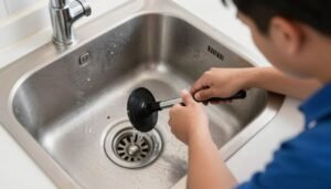 معلم سباك بالكويت يقوم بتسليك مجاري مسدودة في مطبخ معلم سباك بالكويت يقوم بتسليك مجاري مسدودة في مطبخ