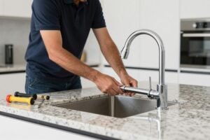 تركيب أدوات صحية حديثة في مطبخ كويتي تركيب أدوات صحية حديثة في مطبخ كويتي
