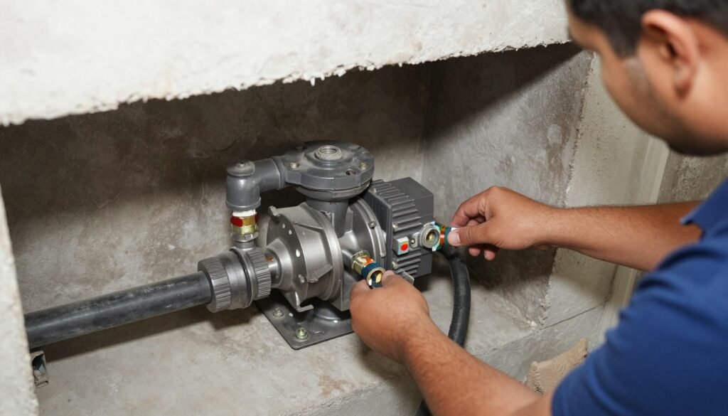 تركيب احترافي لمضخة مياه في منزل كويتي
