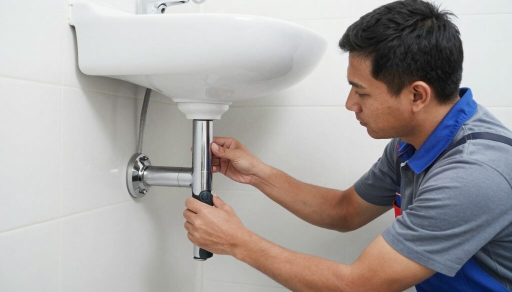 تركيب ادوات صحية - فني محترف يقوم بتركيب الأدوات الصحية