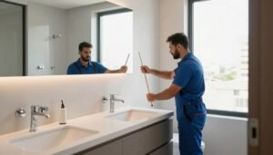 تركيب الأدوات الصحية في حمام حديث بالكويت