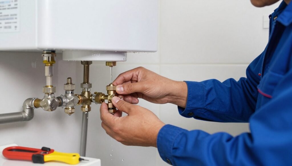 تصليح تسريب السخانات في الكويت - فني متخصص يفحص سخان مياه