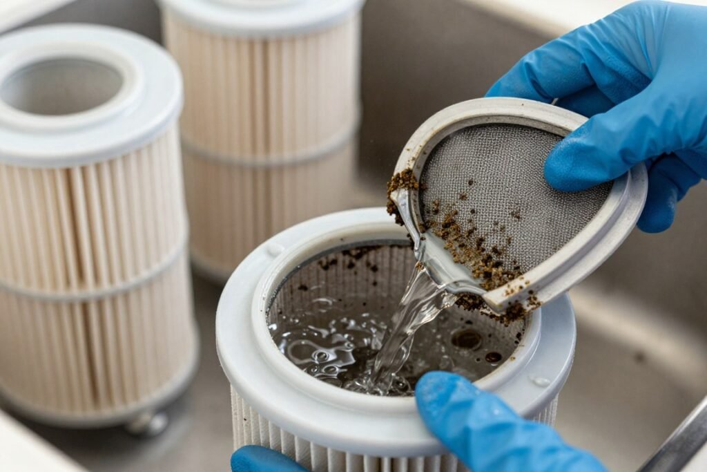 تنظيف فلاتر ومصافي مضخة المياه