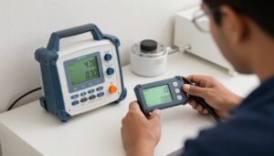 جهاز كشف تسريبات المياه الإلكتروني يستخدمه فني صحي