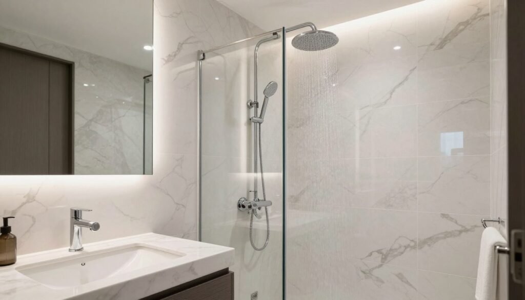 حمام حديث مجدد بالكامل مع أدوات صحية فاخرة في الكويت