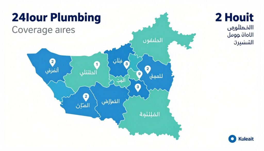 خريطة الكويت توضح مناطق تغطية خدمات فني صحي 24 ساعة