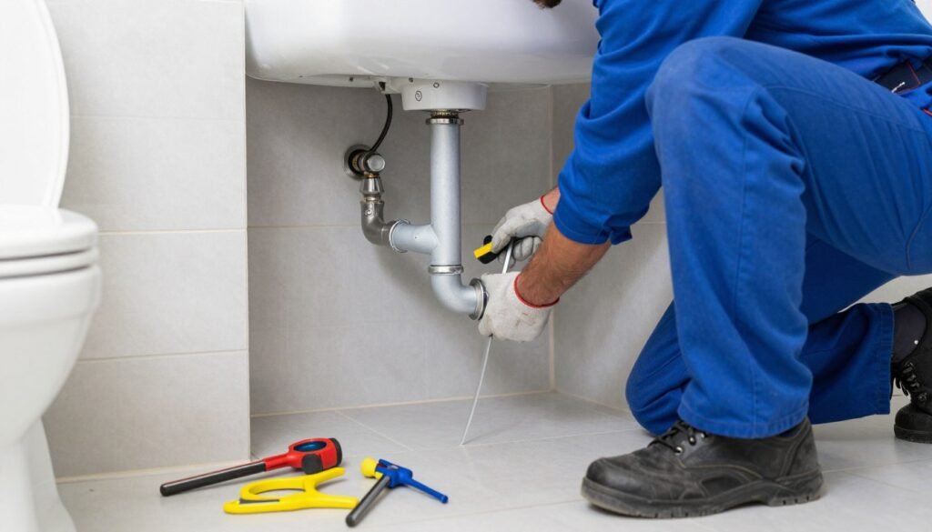 سباك صحي في الجهراء يعمل على إصلاح نظام السباكة