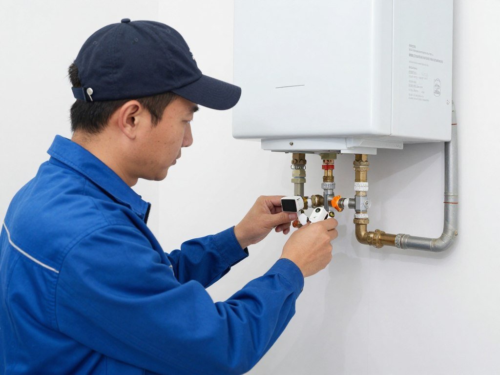 فني سخانات محترف يقوم بفحص سخان مركزي