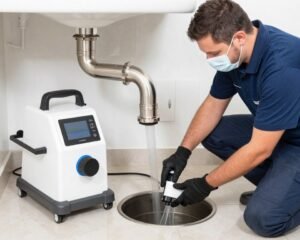 فني صحي أبو فطيرة يستخدم معدات تسليك متطورة فني صحي أبو فطيرة يستخدم معدات تسليك متطورة