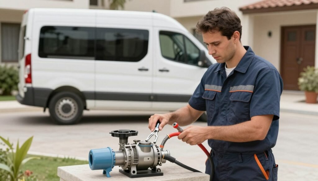 فني صحي يقدم خدمات تصليح مضخات احترافية