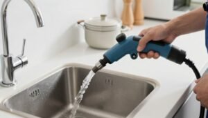 فني صحي يقوم بتسليك مجاري باستخدام معدات حديثة