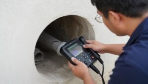 فني صحي يقوم بفحص شبكة الصرف الصحي