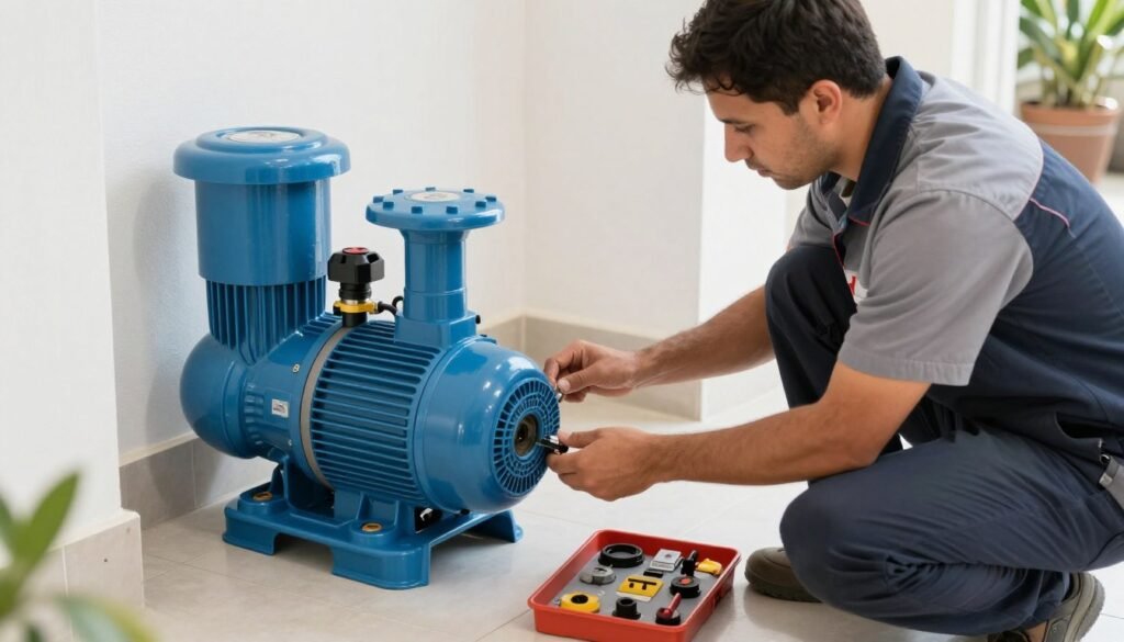 فني مضخات في الكويت يقوم بفحص وتصليح مضخة مياه