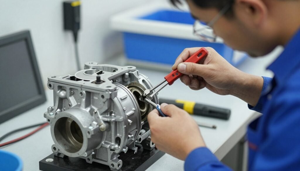 فني مضخات يقوم بتصليح مضخة مياه باحترافية