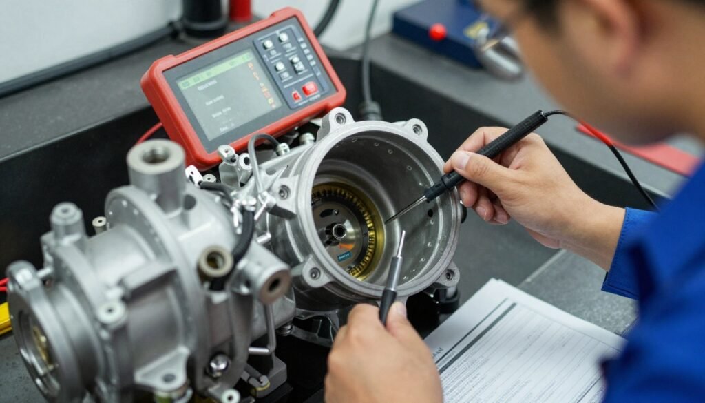 فني يقوم بفحص مضخة مياه تالفة