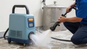 معدات حديثة لتسليك المجاري يستخدمها فني صحي في الكويت