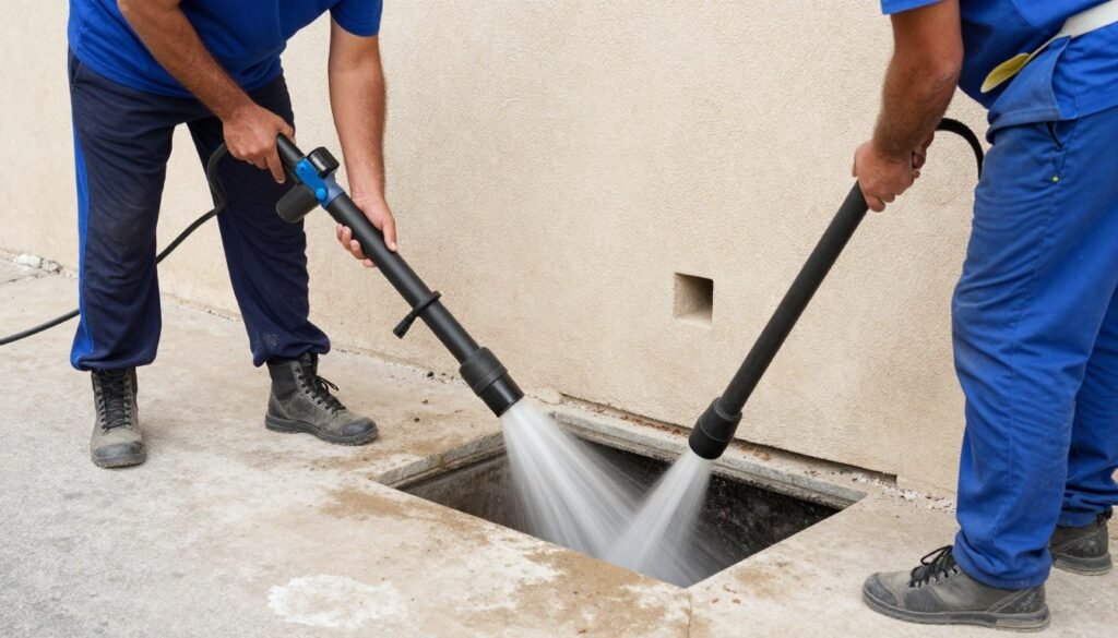 فني سباكة العدان يستخدم معدات حديثة لتسليك المجاري